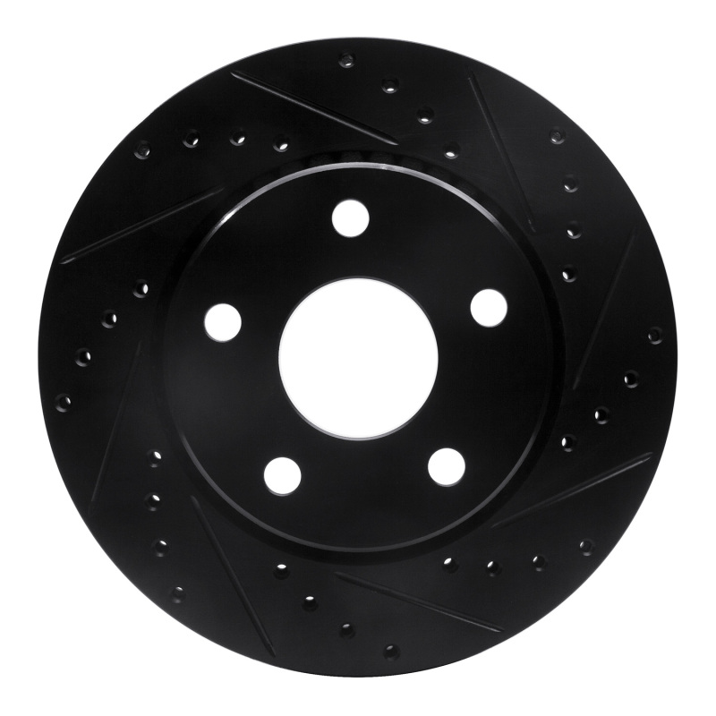 Jeep Wrangler Brake Rotor (1) - Front Right - R1 Concepts - Drilled & Slotted - Black - `07-`18